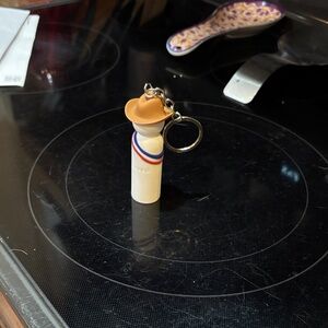 Chic Cowboy Hat Keychain with White and Tan Accents